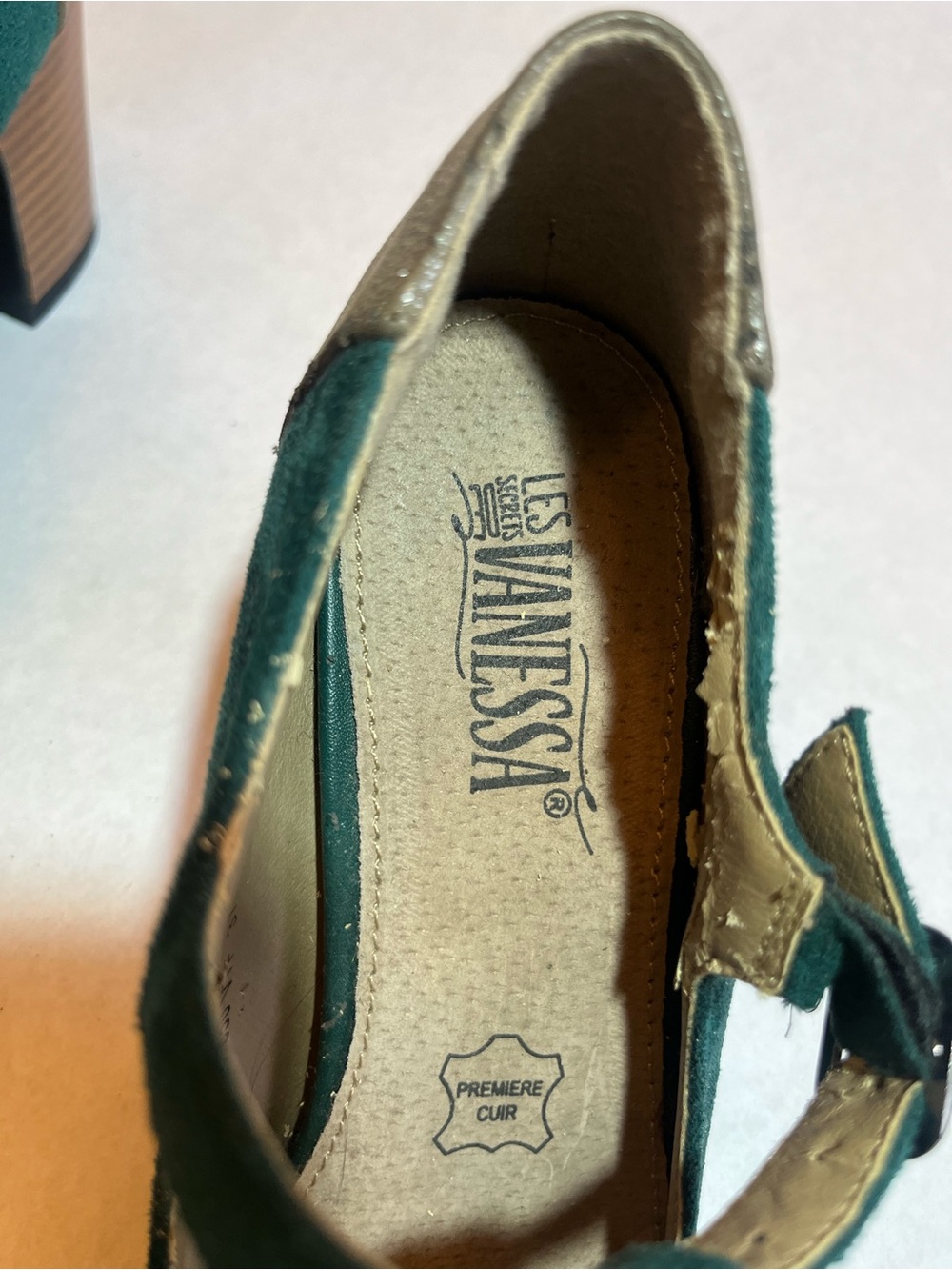 Teal Suede T-Strap Block Heel Pumps - Picture 7 of 7